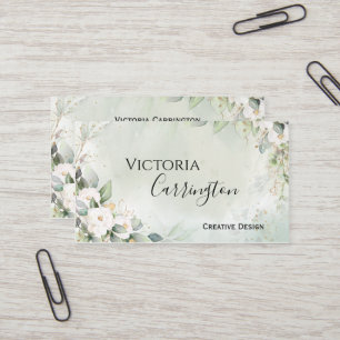 Elegant Floral Gold Green Script Professional Visitekaartje