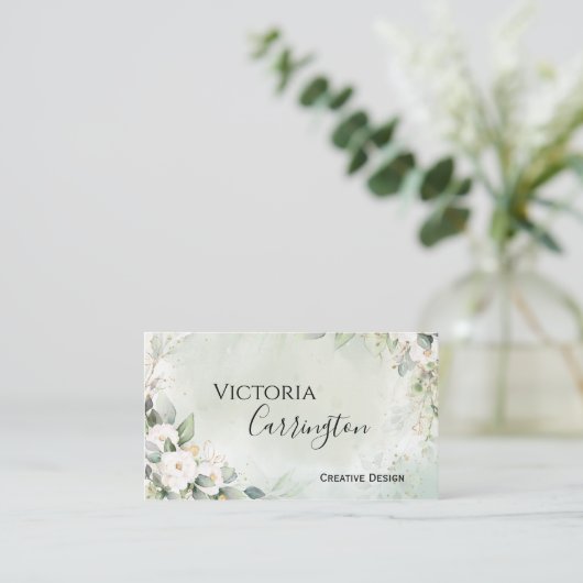 Elegant Floral Gold Green Script Professional Visitekaartje (Staand voorkant)