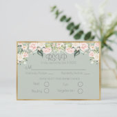 Elegant Floral Gold Green Script Weddenschap RSVP (Staand voorkant)