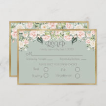 Elegant Floral Gold Green Script Weddenschap RSVP