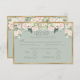 Elegant Floral Gold Green Script Weddenschap RSVP
