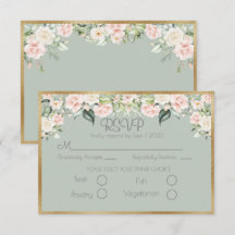 Elegant Floral Gold Green Script Weddenschap RSVP