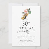 Elegant Floral Gold High Heels 30th Birthday Kaart (Voorkant)