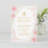 Elegant Floral Gold Islamic Muslim Wedding Kaart (Staand voorkant)