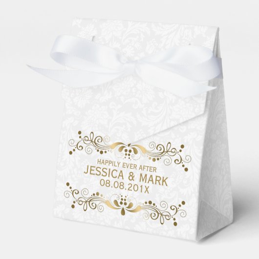 Elegant Floral Gold Lace met witte Damaskers 2a Bedankdoosjes (Voorkant Zijde)