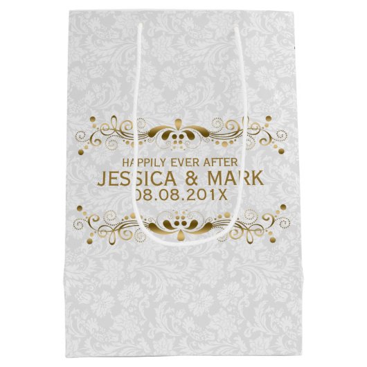 Elegant Floral Gold Lace met witte Damaskers 2a Medium Cadeauzakje (Achterkant)