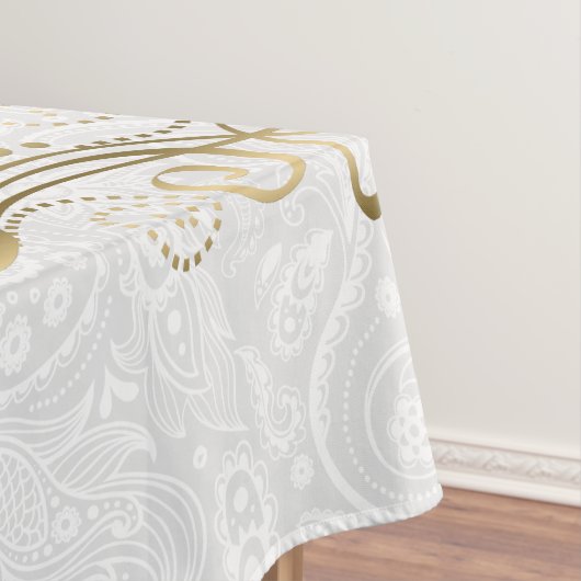 Elegant Floral Gold Lace met witte Damaskers 2a Tafelkleed (Voorbeeld)