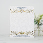 Elegant Floral Gold Lace met witte Damaskers Briefhoofd Sjabloon (Staand voorkant)
