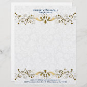 Elegant Floral Gold Lace met witte Damaskers Briefhoofd Sjabloon (Voorkant / Achterkant)