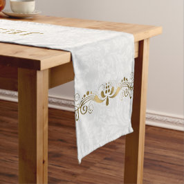 Elegant Floral Gold Lace met witte dampen 2 Korte Tafelloper