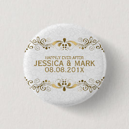 Elegant Floral Gold Lace met witte dampen 2 Ronde Button 3,2 Cm