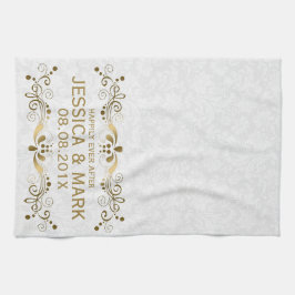 Elegant Floral Gold Lace met witte dampen 2 Theedoek