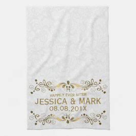 Elegant Floral Gold Lace met witte dampen 2 Theedoek