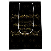 Elegant Floral Gold Lace met zwarte Damaskers Medium Cadeauzakje (Achterkant)