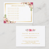 Elegant Floral Gold Lash Salon Aftercare Kaart Visitekaartje (Voorkant / Achterkant)