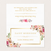 Elegant Floral Gold Lash Salon Aftercare Visitekaartje (Buitenkant ongevouwen)