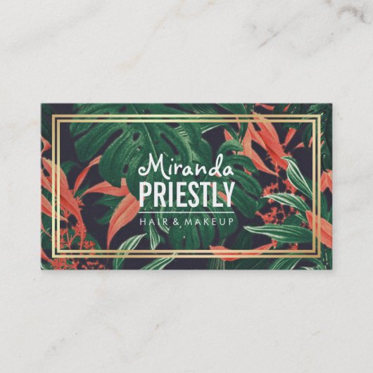 Elegant Floral Gold Lijst Makeup Salon Appointment Afsprakenkaartje (Voorkant)