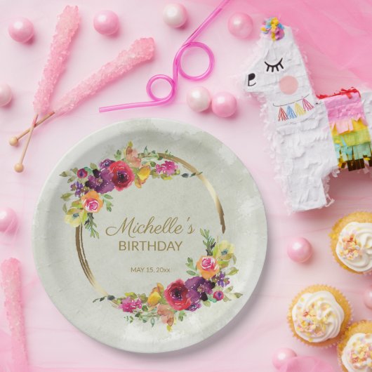 Elegant  Floral Gold Lijst Vrouwendag Papieren Bordje (Feest)