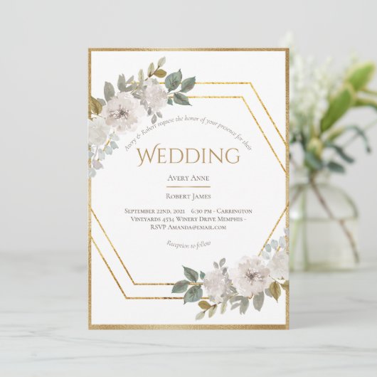 Elegant Floral Gold Lijst Wedding Kaart (Staand voorkant)
