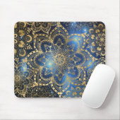 Elegant Floral Gold Mandala Blue Galaxy Muismat (Met muis)