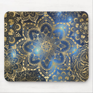 Elegant Floral Gold Mandala Blue Galaxy Muismat