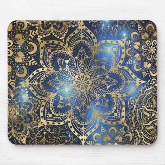 Elegant Floral Gold Mandala Blue Galaxy Muismat (Voorkant)