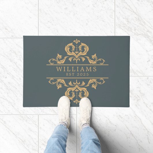 Elegant  Floral Gold Monogram Doormat Deurmat (Binnen)