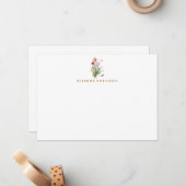 Elegant Floral Gold Monogram Letter E Persoonlijk Notitiekaartje (Voorkant / Achterkant in situ)