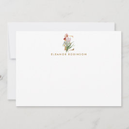 Elegant Floral Gold Monogram Letter E Persoonlijk Notitiekaartje