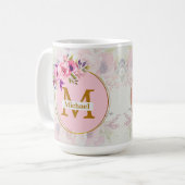 Elegant Floral Gold Monogram | Name & Initial Koffiemok (Voorkant links)