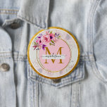 Elegant Floral Gold Monogram | Name & Initial Ronde Button 4,0 Cm<br><div class="desc">Elegant Floral Gold Monogram | Name & Initial button. Add a personal and artistic touch to your outfit with this high-quality pinback button. Featuring a delicate balance of hand-painted watercolor roses and modern gold-textured accents, this button is as durable as it is beautiful. Design: High-fidelity print of a watercolor floral...</div>