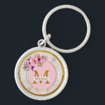 Elegant Floral Gold Monogram | Name & Initial Sleutelhanger<br><div class="desc">Elegant Floral Gold Monogram | Name & Initial Keychain. Keep your keys organized with a touch of botanical luxury. This round, double-sided keychain features a high-quality print of hand-painted watercolor florals in shades of blush and plum. The centerpiece is a bold, golden initial "M" and a customizable name bar, ensuring...</div>