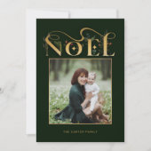 Elegant Floral Gold Noel Typografie Foto Feestdagenkaart (Voorkant)