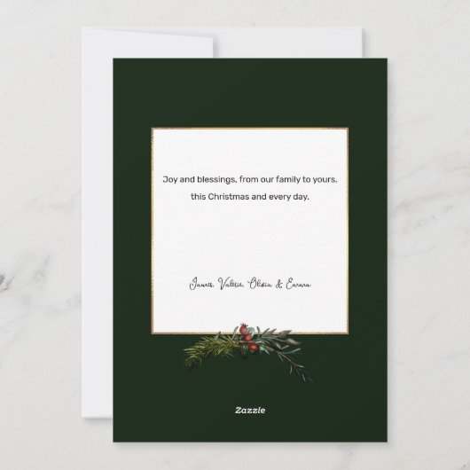 Elegant Floral Gold Noel Typografie Foto Feestdagenkaart (Achterkant)