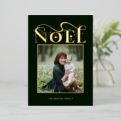 Elegant Floral Gold Noel Typografie Foto Folie Feestdagenkaart (Staand Voorkant)