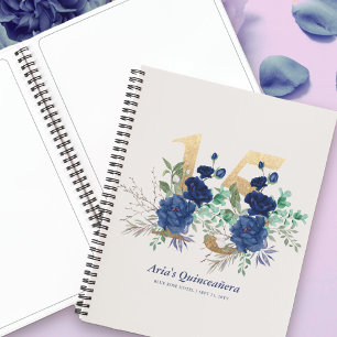 Elegant Floral Gold Nummer 15 Blauw Gastenboek Notitieboek