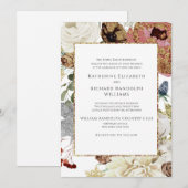 Elegant Floral & Gold One Venue Wedding Invitation Kaart (Voorkant / Achterkant)