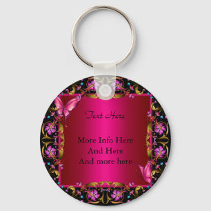 Elegant Floral Gold Pink Black Butterfly Sleutelhanger