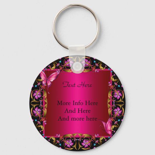 Elegant Floral Gold Pink Black Butterfly Sleutelhanger (Voorkant)