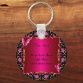 Elegant Floral Gold Pink Black Butterfly Sleutelhanger (Voorkant)