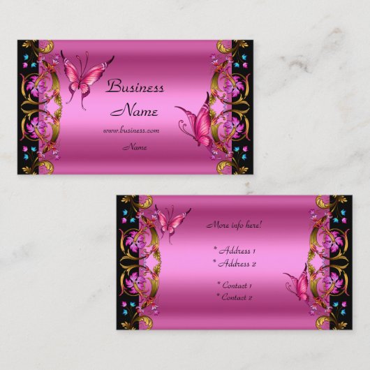 Elegant Floral Gold Pink Black Butterfly Visitekaartje (Voorkant / Achterkant)