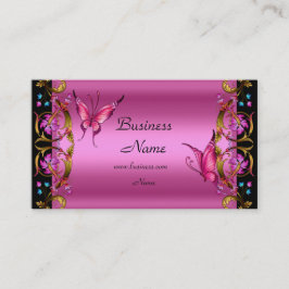 Elegant Floral Gold Pink Black Butterfly Visitekaartje