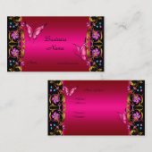 Elegant Floral Gold Pink Black Butterfly Visitekaartje (Voorkant / Achterkant)
