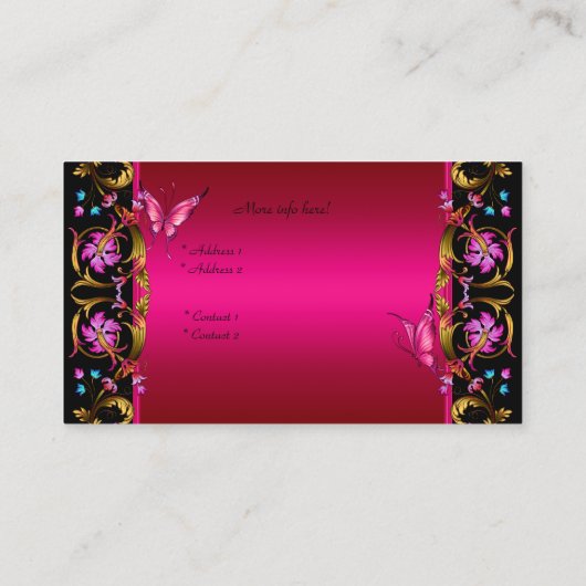 Elegant Floral Gold Pink Black Butterfly Visitekaartje (Achterkant)