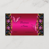 Elegant Floral Gold Pink Black Butterfly Visitekaartje (Voorkant)