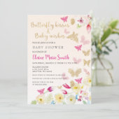 Elegant Floral Gold Pink Butterflies Baby shower Kaart (Staand voorkant)