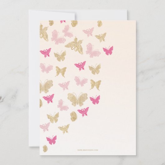 Elegant Floral Gold Pink Butterflies Baby shower Kaart (Achterkant)