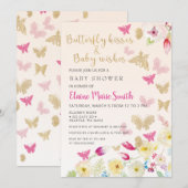 Elegant Floral Gold Pink Butterflies Baby shower Kaart (Voorkant / Achterkant)