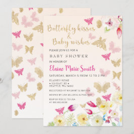 Elegant Floral Gold Pink Butterflies Baby shower Kaart