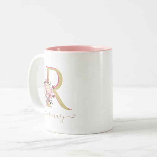 Elegant Floral Gold Roze je monogram Tweekleurige Koffiemok (Voorkant links)